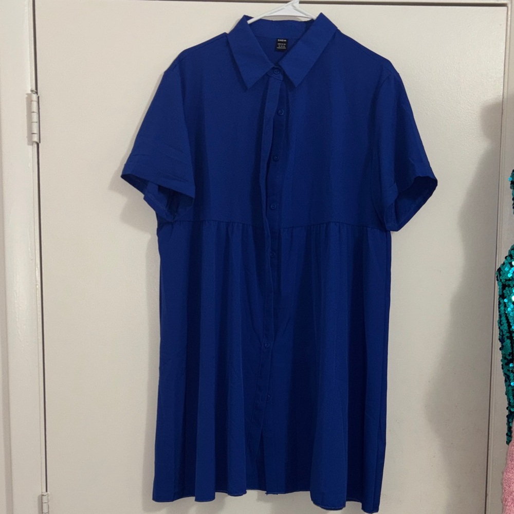 Royal Blue Button-Up Shirt Dress
